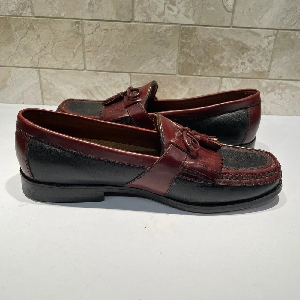 Johnston & Murphy Mens Kiltie Tassel Loafers 9M Black Burgundy Leather‎ 20-0592